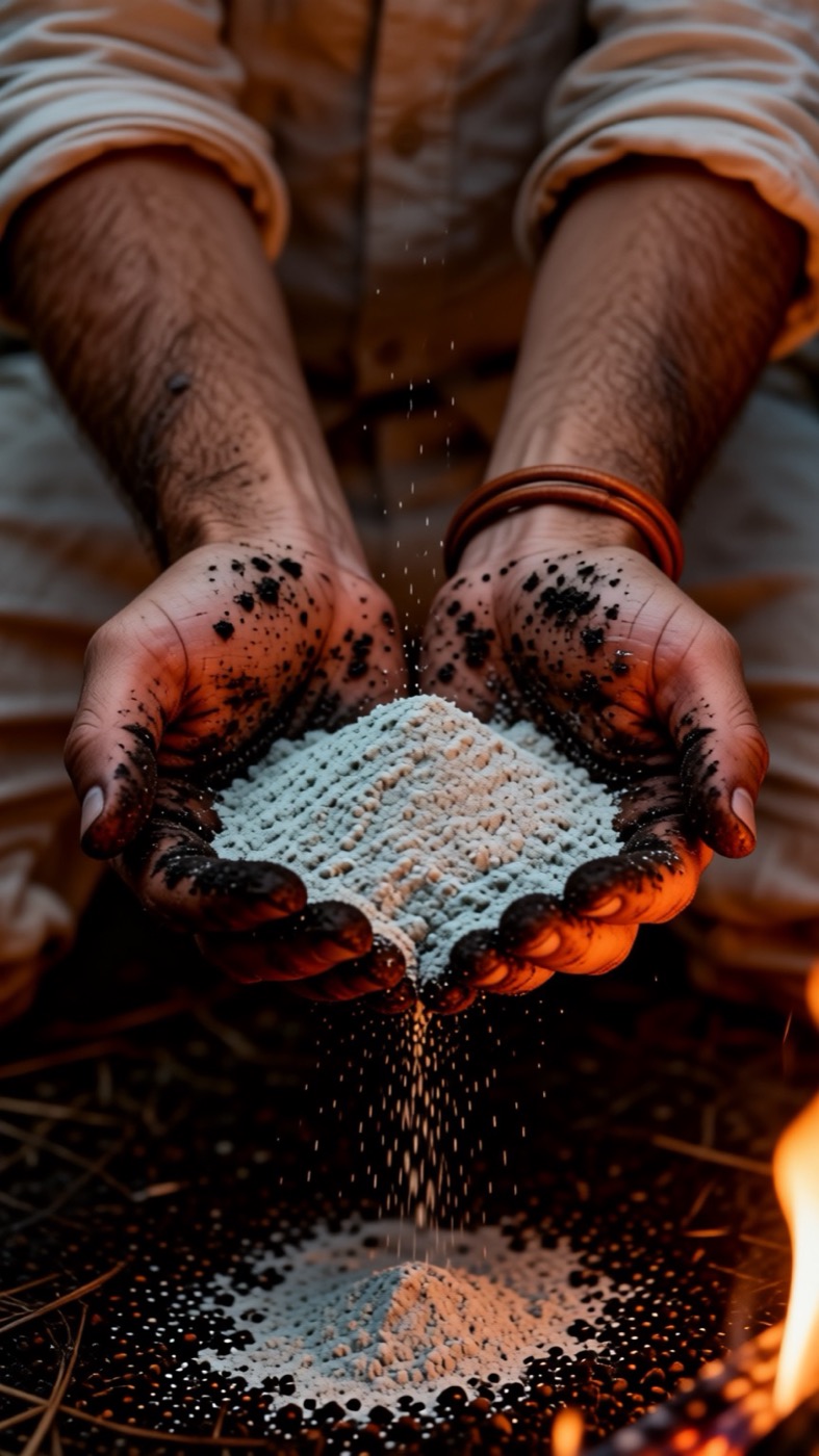 Hands with soil holding soft grey ash